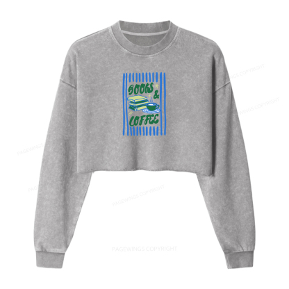 Pagewings Books and Coffee Washed Crop Sweatshirt