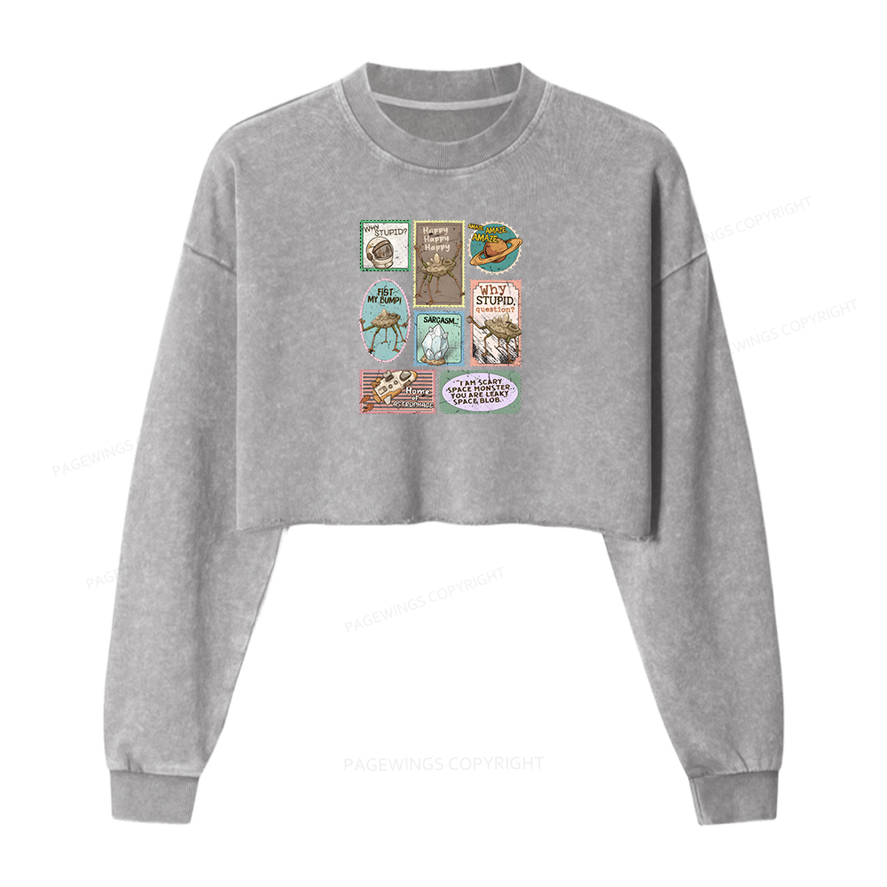 Pagewings Amaze Retro Sci-Fi Washed Crop Sweatshirt