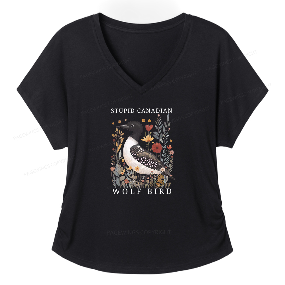 Pagewings Stupid Canadian Wolf Bird Women's Modal V-neck T-shirt  