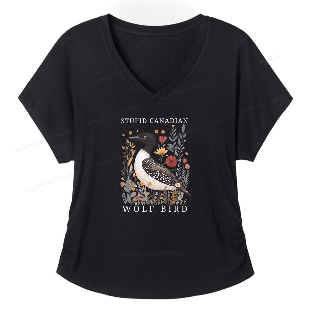 Pagewings Stupid Canadian Wolf Bird Women's Modal V-neck T-shirt  