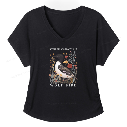 Pagewings Stupid Canadian Wolf Bird Women's Modal V-neck T-shirt  