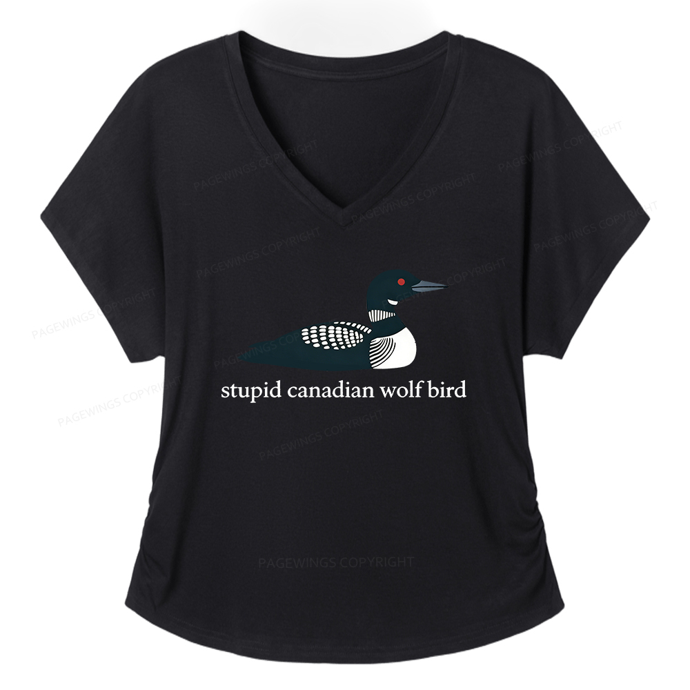 Pagewings Stupid Canadian Wolf Bird Women's Modal V-neck T-shirt  