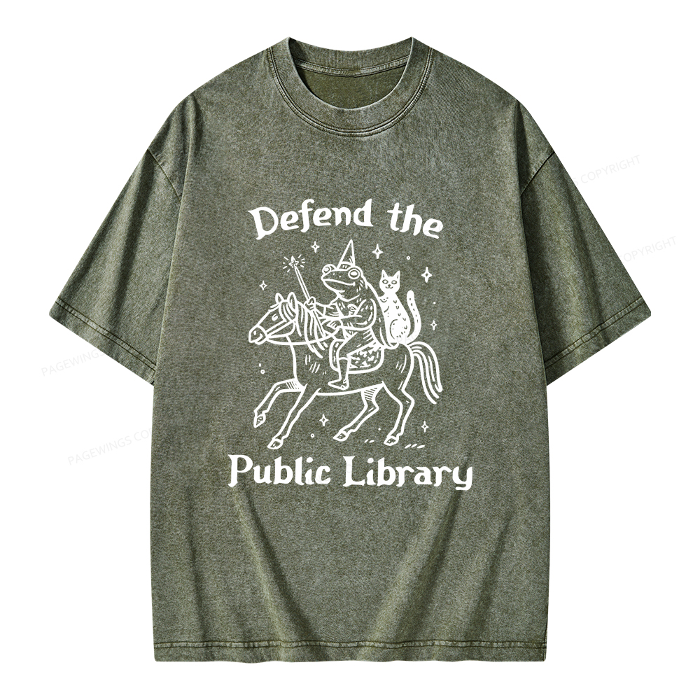 Pagewings Defend The Public Library Unisex Washed T-shirt