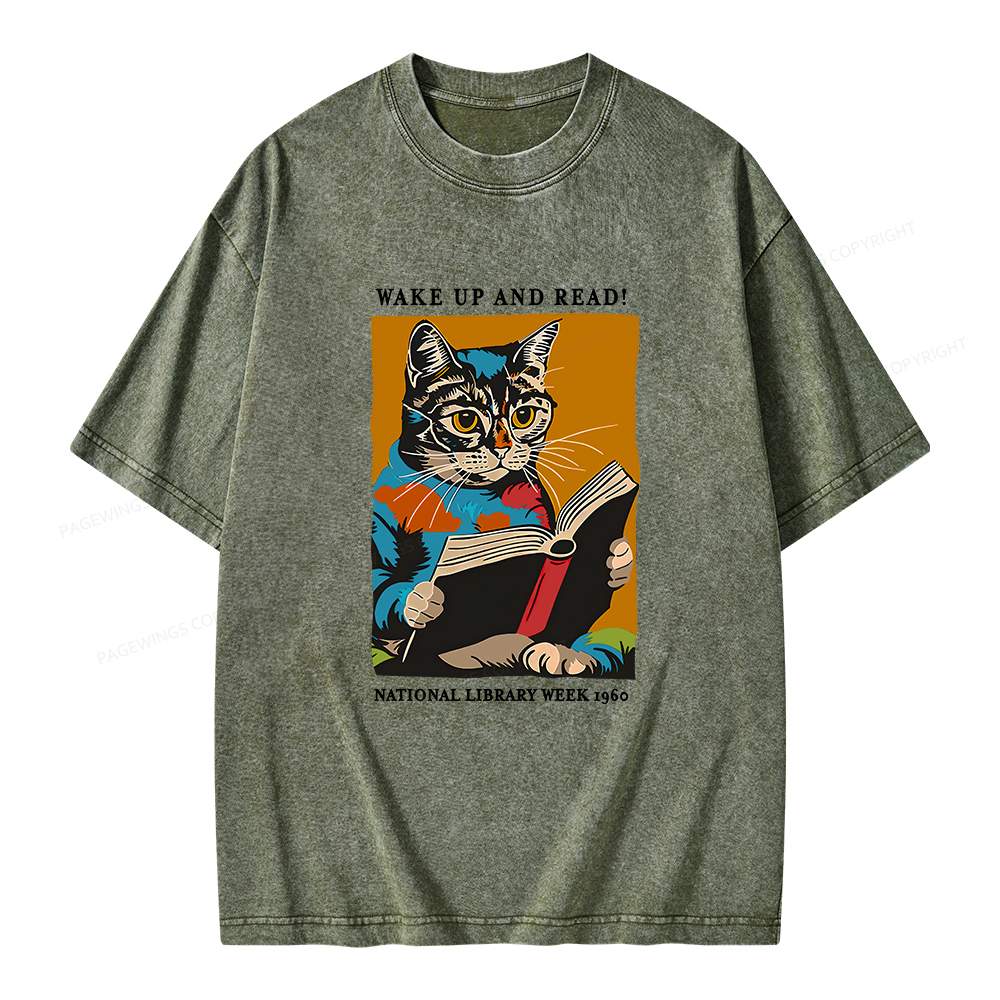 Pagewings Cat Reading Poster Unisex Washed T-shirt