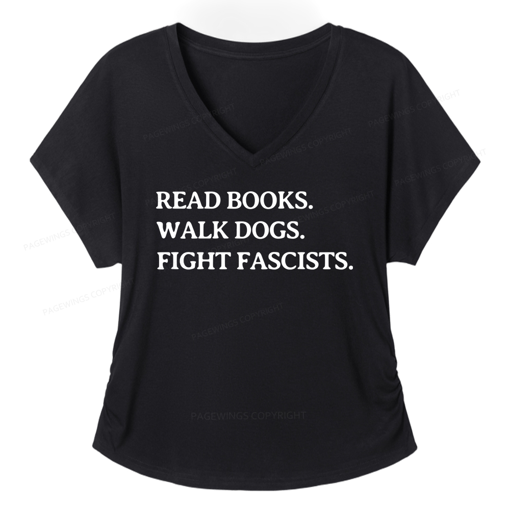 Pagewings Read Books Walk Dogs And Fight Soft Women's Modal V-neck T-shirt