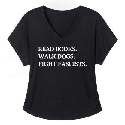 Pagewings Read Books Walk Dogs And Fight Soft Women's Modal V-neck T-shirt
