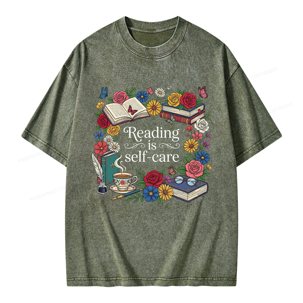 Pagewings Reading Is Self Care Unisex Washed T-shirt