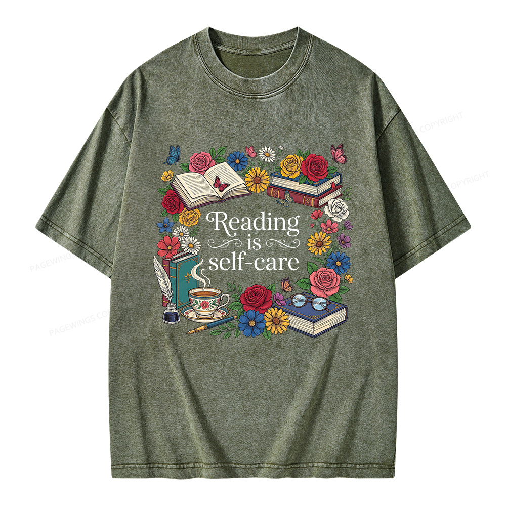 Pagewings Reading Is Self Care Unisex Washed T-shirt