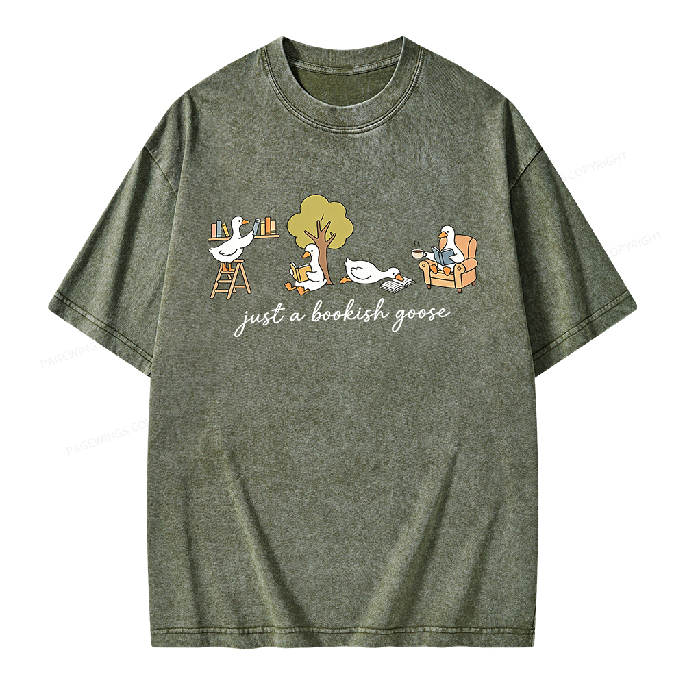 Pagewings Just A Bookish Goose Unisex Washed T-shirt