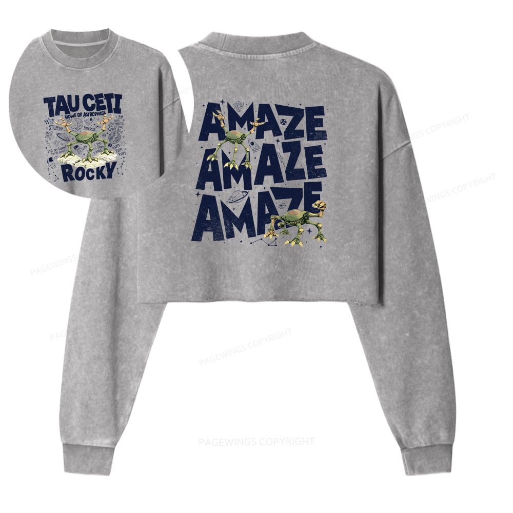 Pagewings Rocky Tau Ceti Home of Astrophage Washed Crop Sweatshirt
