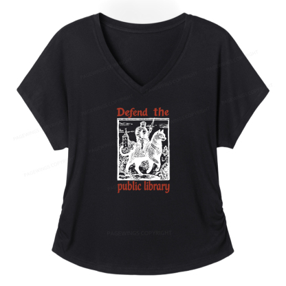 Pagewings Defend the Public Library Soft Women's Modal V-neck T-shirt  