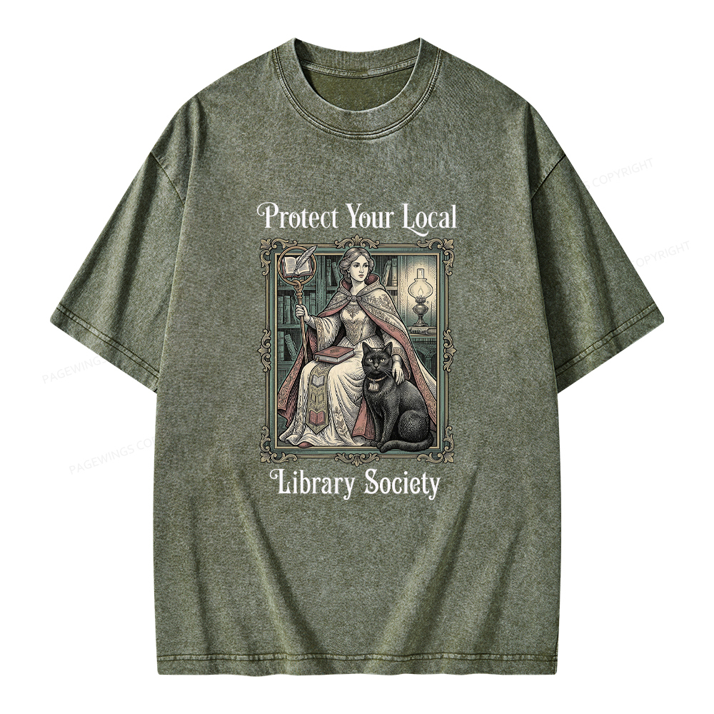 Pagewings Defend Your Local Public Library Unisex Washed T-shirt