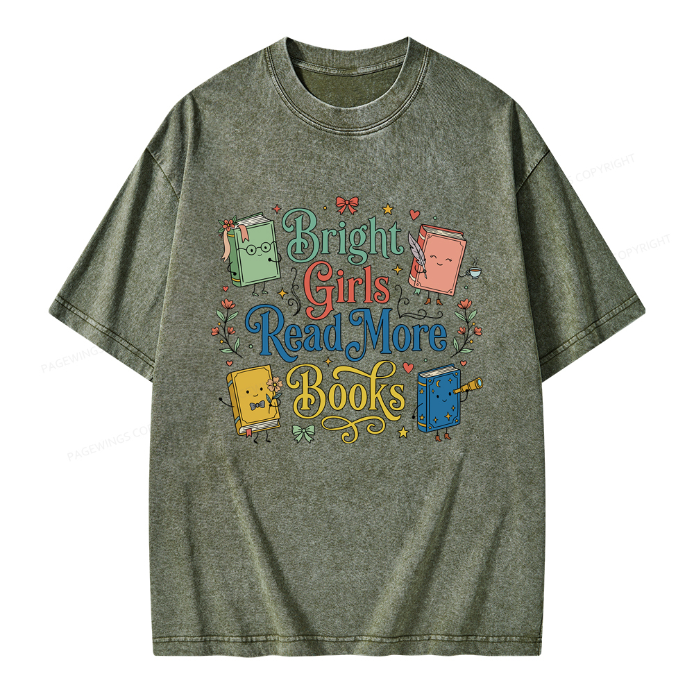 Pagewings Bright Girls Read More Books Unisex Washed T-shirt