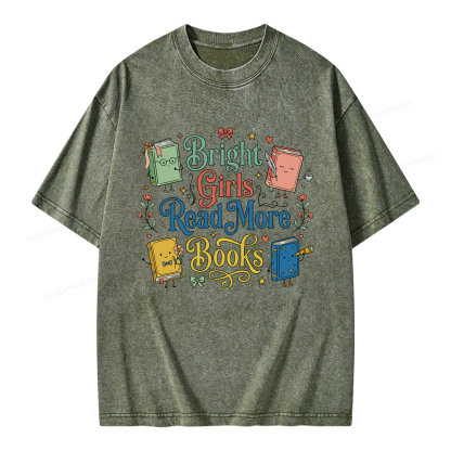 Pagewings Bright Girls Read More Books Unisex Washed T-shirt