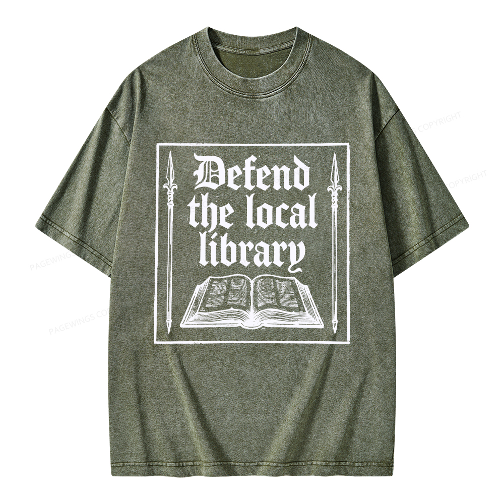 Pagewings Defend Your Local Public Library Unisex Washed T-shirt