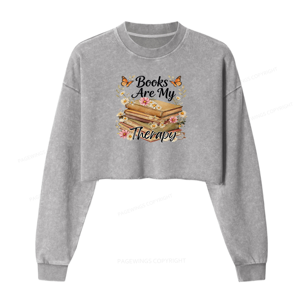 Pagewings Books Are My Therapy Washed Crop Sweatshirt