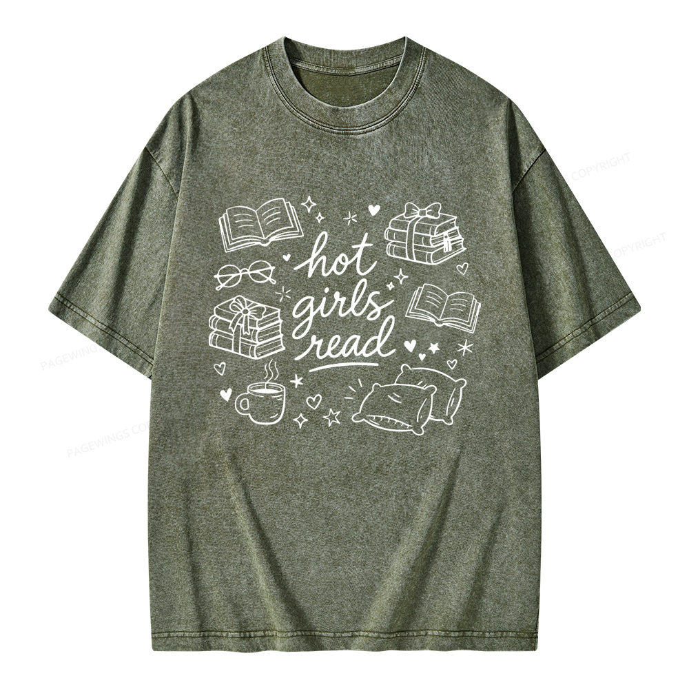 Pagewings Hot Girls Read Unisex Washed T-shirt
