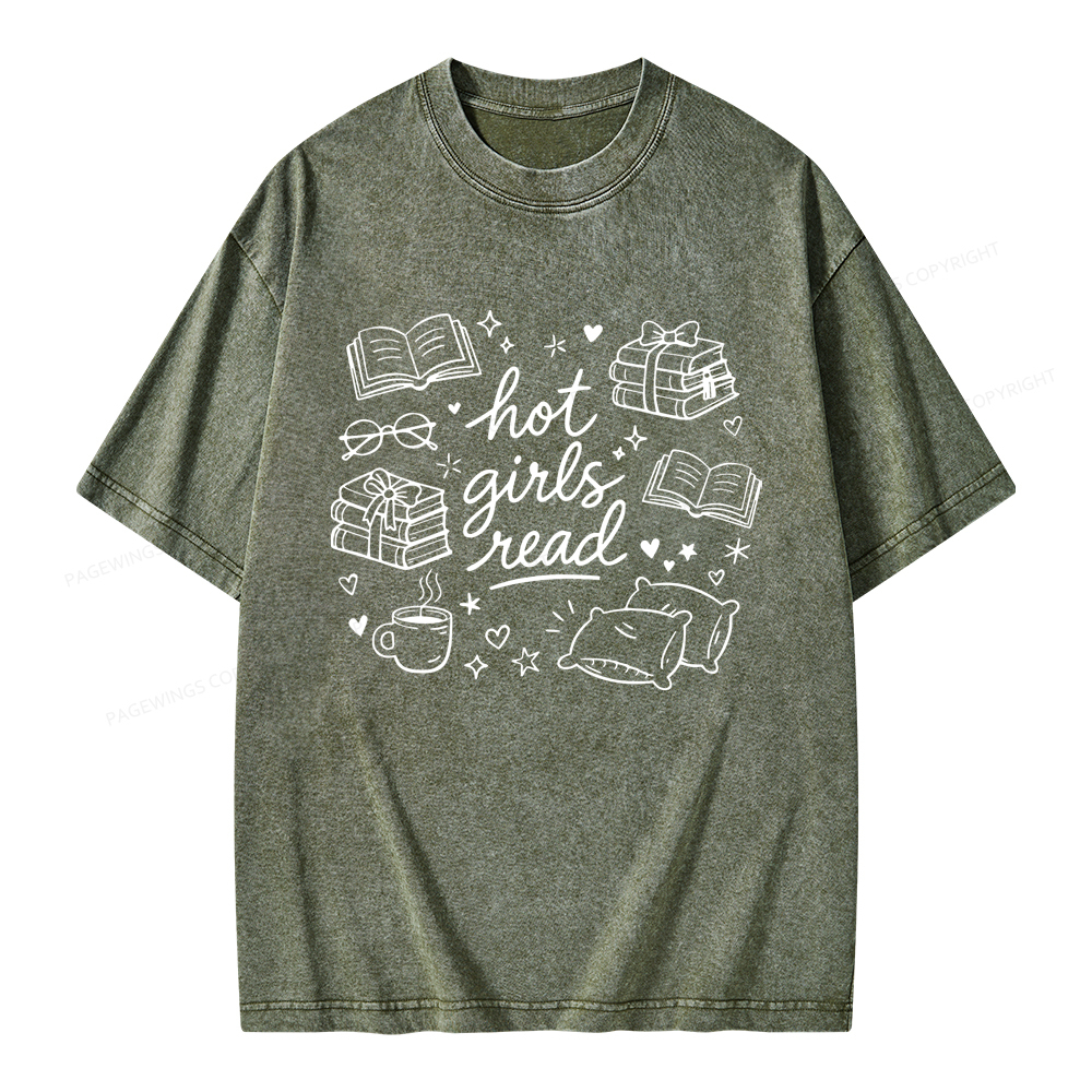 Pagewings Hot Girls Read Unisex Washed T-shirt