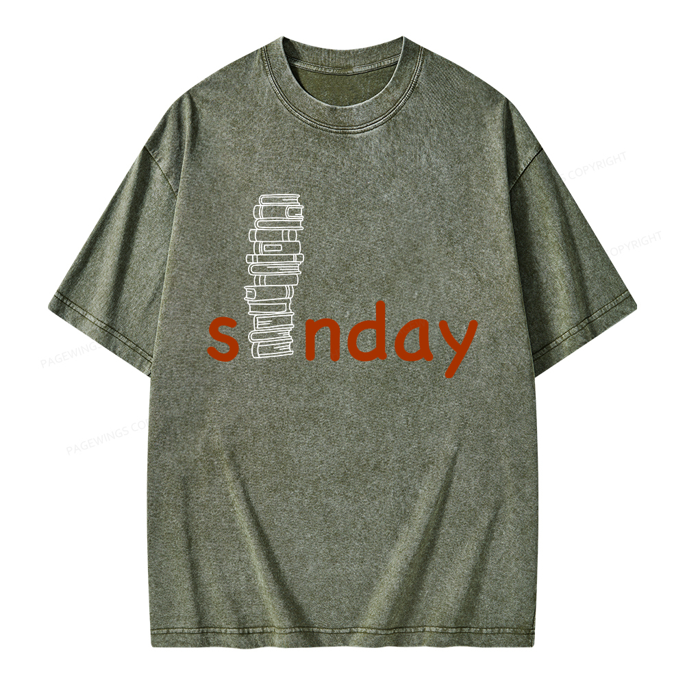 Pagewings Funny Sunday Reading Unisex Washed T-shirt
