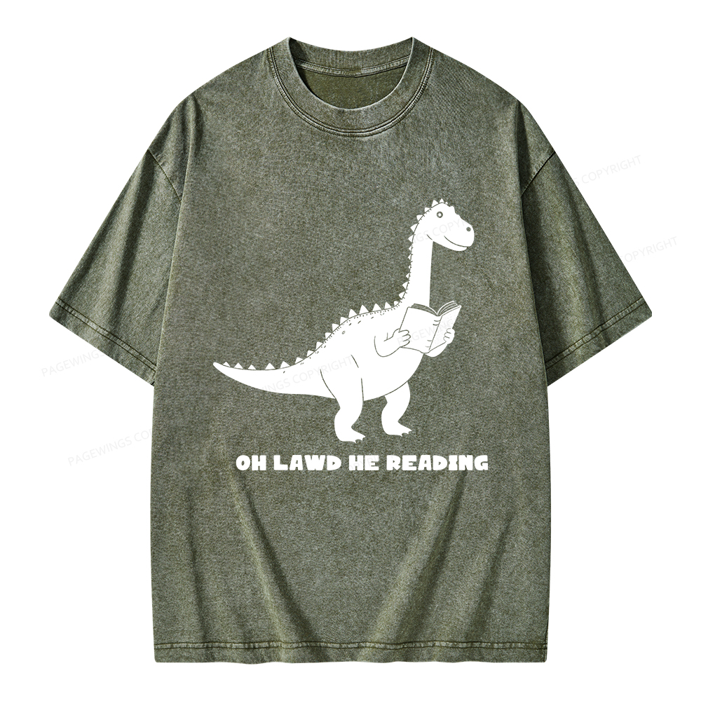 Pagewings Oh Lawd He Reading Unisex Washed T-shirt