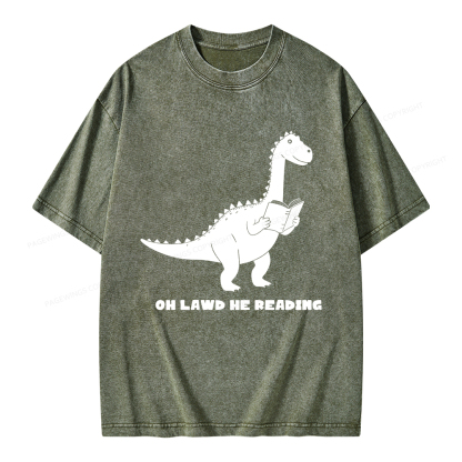 Pagewings Oh Lawd He Reading Unisex Washed T-shirt