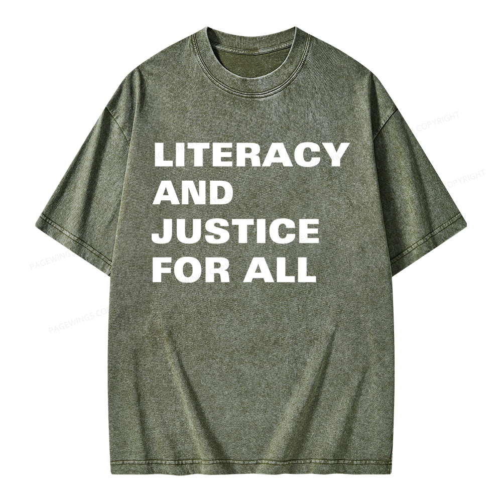 Pagewings Literacy And Justice For All Unisex Washed T-shirt