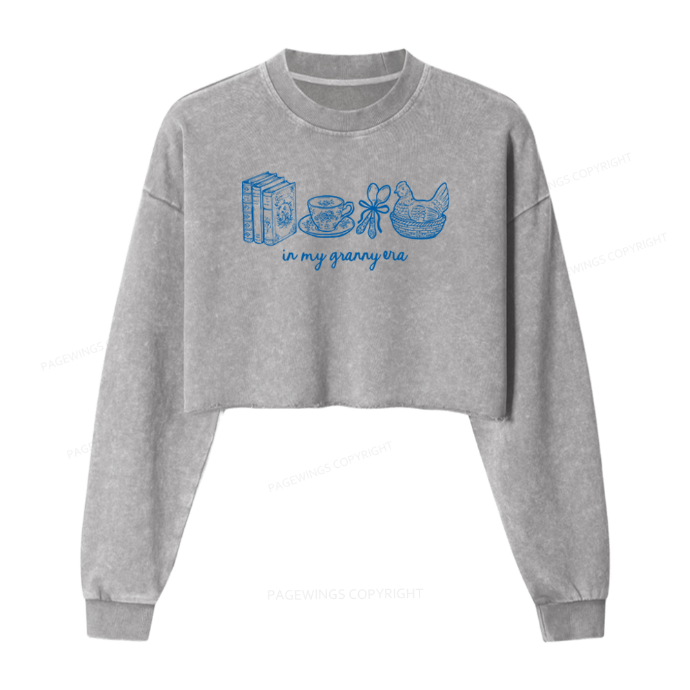 Pagewings In My Granny Era Washed Crop Sweatshirt