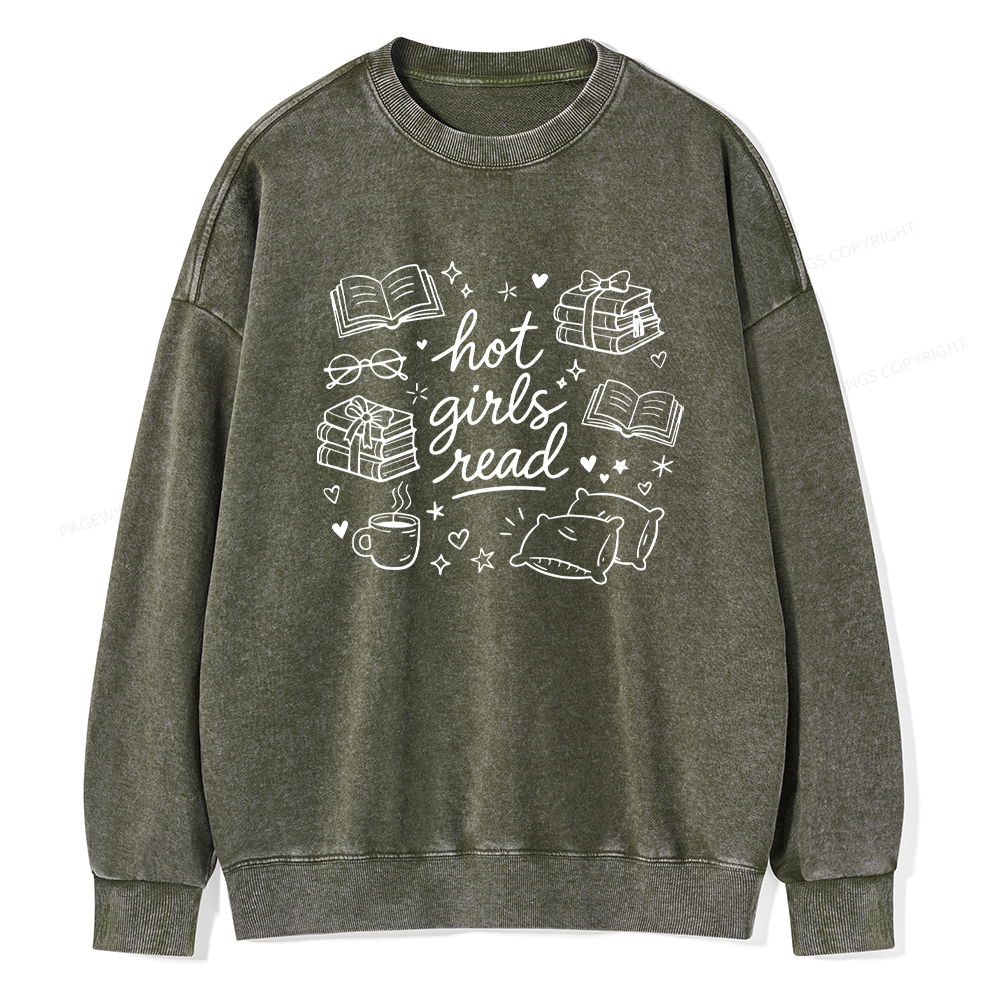 Pagewings Hot Girls Read Unisex Washed Sweatshirt