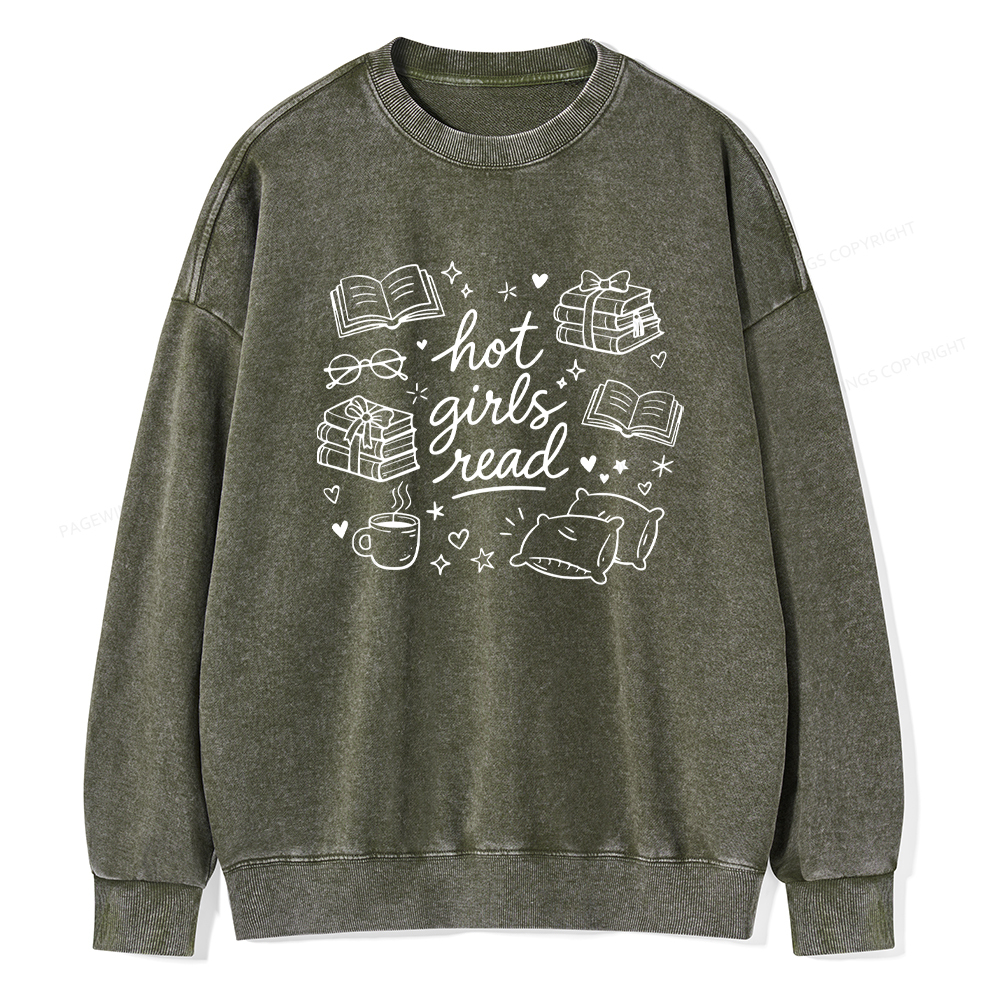 Pagewings Hot Girls Read Unisex Washed Sweatshirt