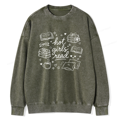 Pagewings Hot Girls Read Unisex Washed Sweatshirt