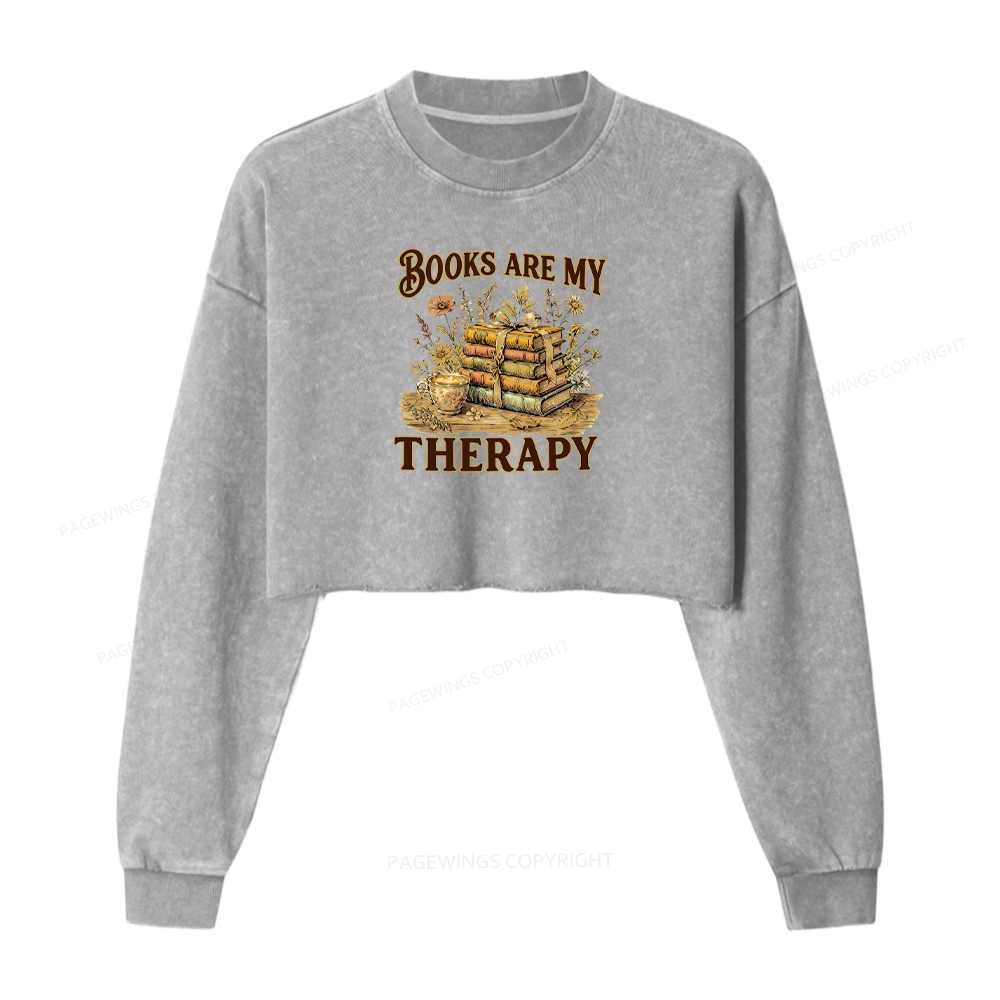 Pagewings Books Are My Therapy Washed Crop Sweatshirt