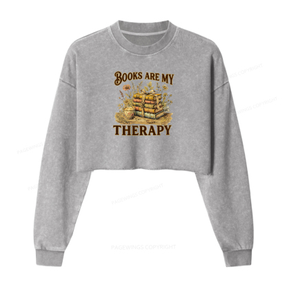 Pagewings Books Are My Therapy Washed Crop Sweatshirt