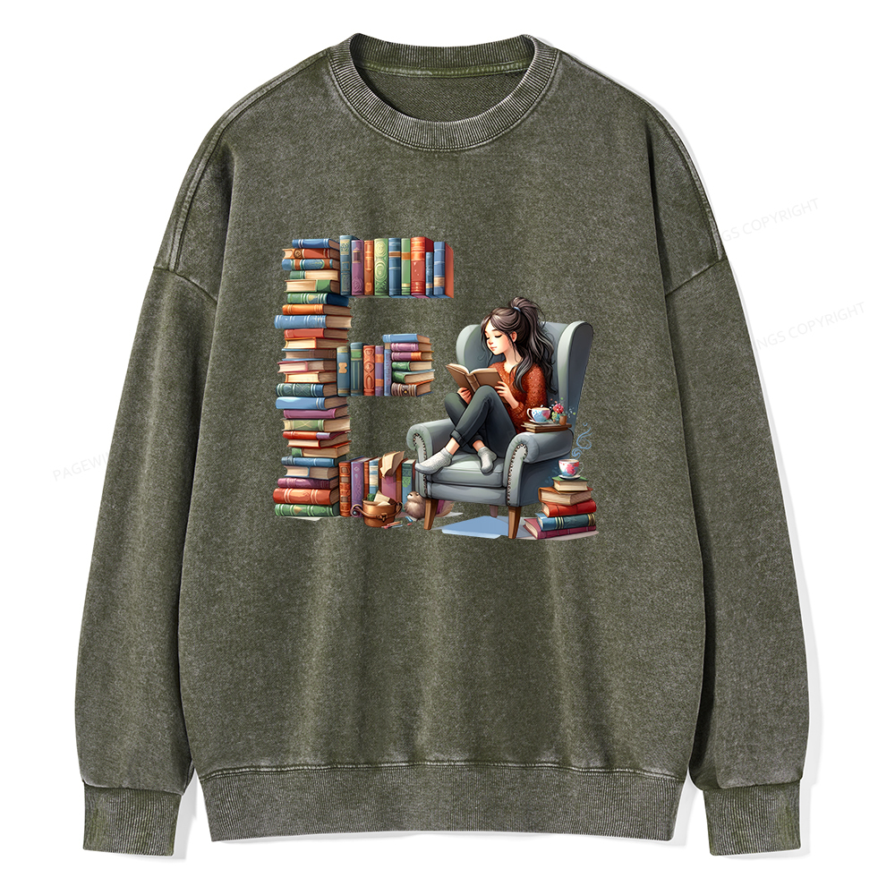 Pagewings Books You Want To Read Form An "E" Unisex Washed Sweatshirt
