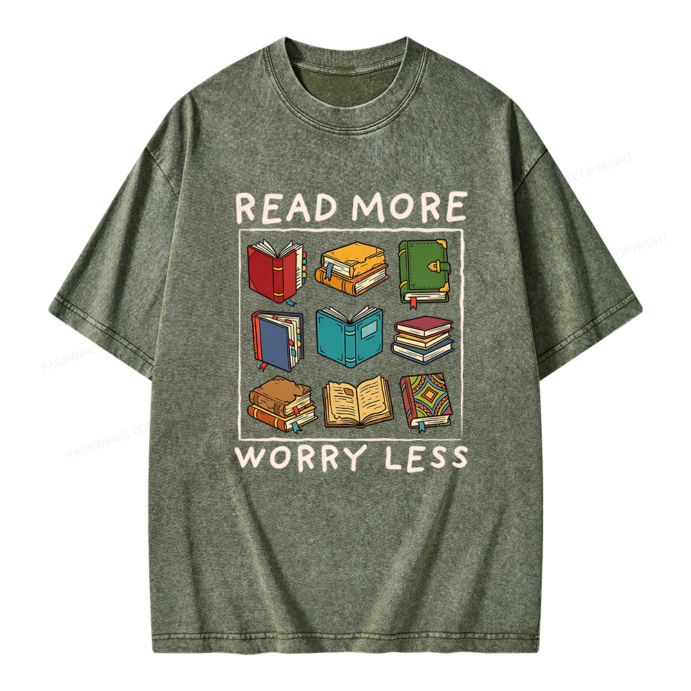 Pagewings Read More Worry Less Unisex Washed T-shirt