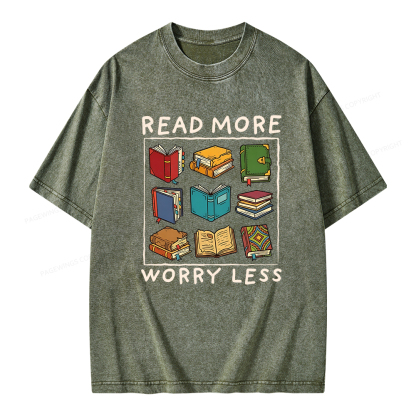 Pagewings Read More Worry Less Unisex Washed T-shirt