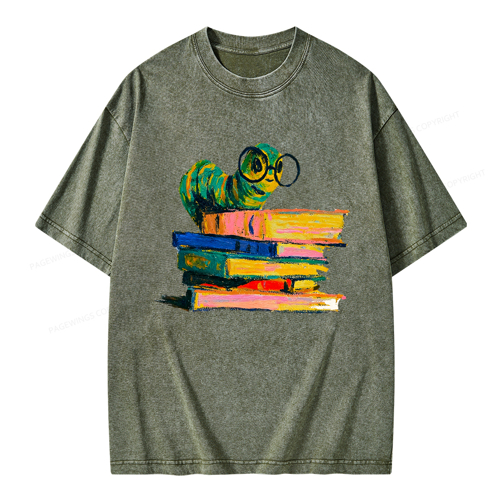 Pagewings Cute Bookworm Unisex Washed T-shirt