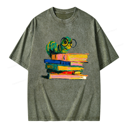 Pagewings Cute Bookworm Unisex Washed T-shirt