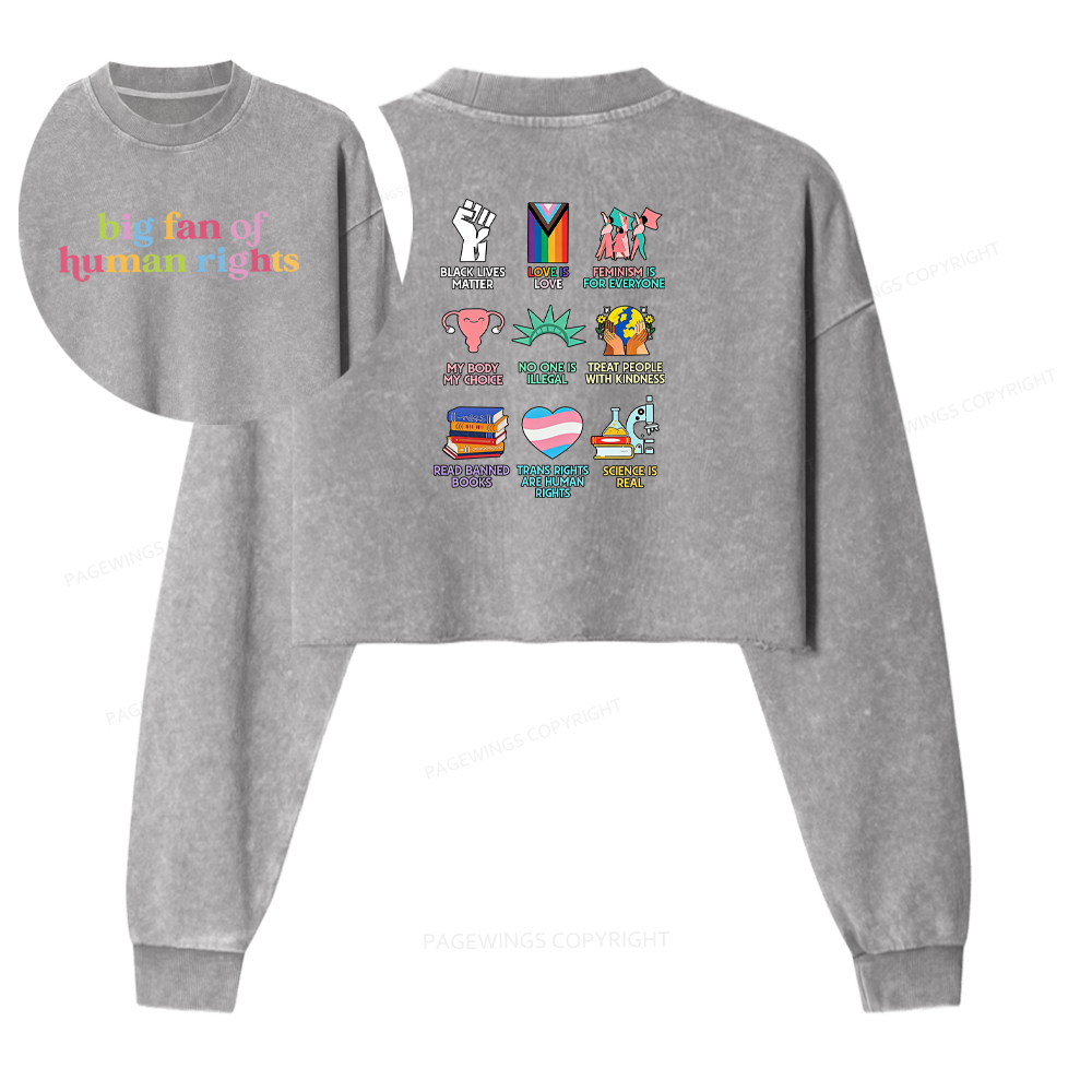 Pagewings Big Fan Of Human Rights Washed Crop Sweatshirt