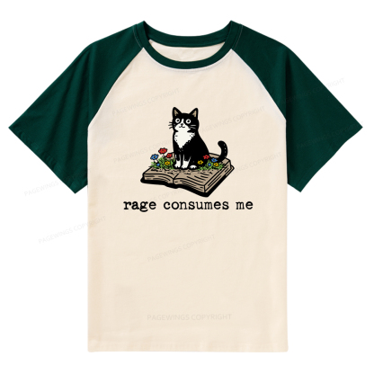Pagewings Rage Consumes Me Raglan T-shirt