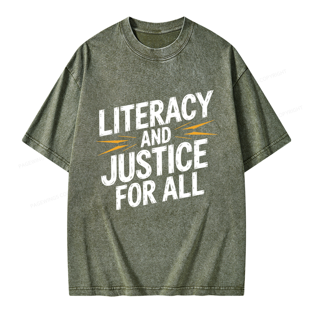 Pagewings Literacy And Justice For All Unisex Washed T-shirt