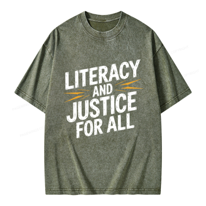 Pagewings Literacy And Justice For All Unisex Washed T-shirt