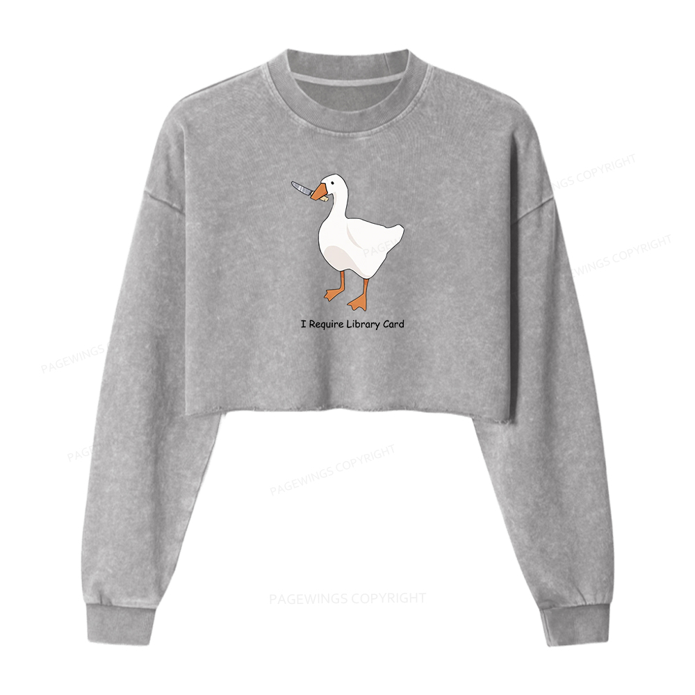 Pagewings I Require Library Card Washed Crop Sweatshirt