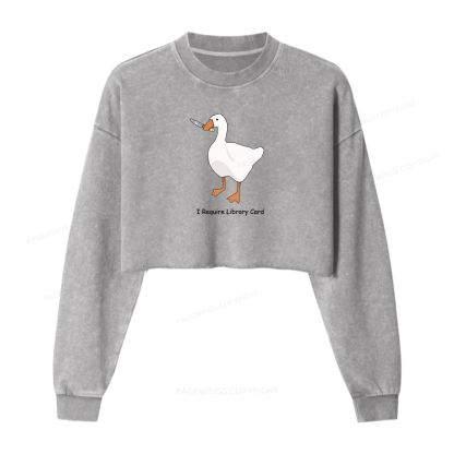 Pagewings I Require Library Card Washed Crop Sweatshirt