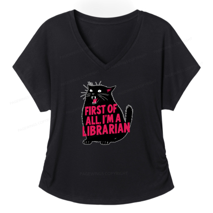 Pagewings First of All I'm a Librarian Soft Women's Modal V-neck T-shirt  