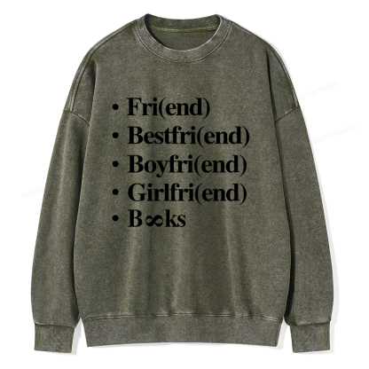Pagewings Friends Love And Books Matter Unisex Washed Sweatshirt