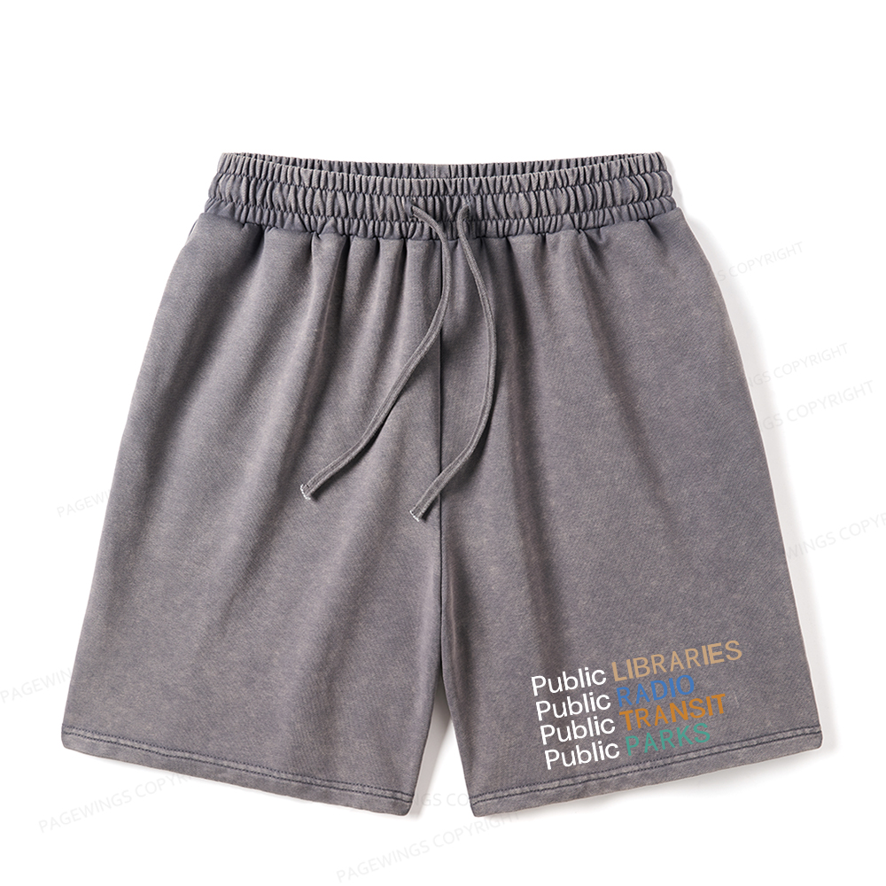 Pagewings Public Libraries Radio Transit Parks Unisex Washed Shorts