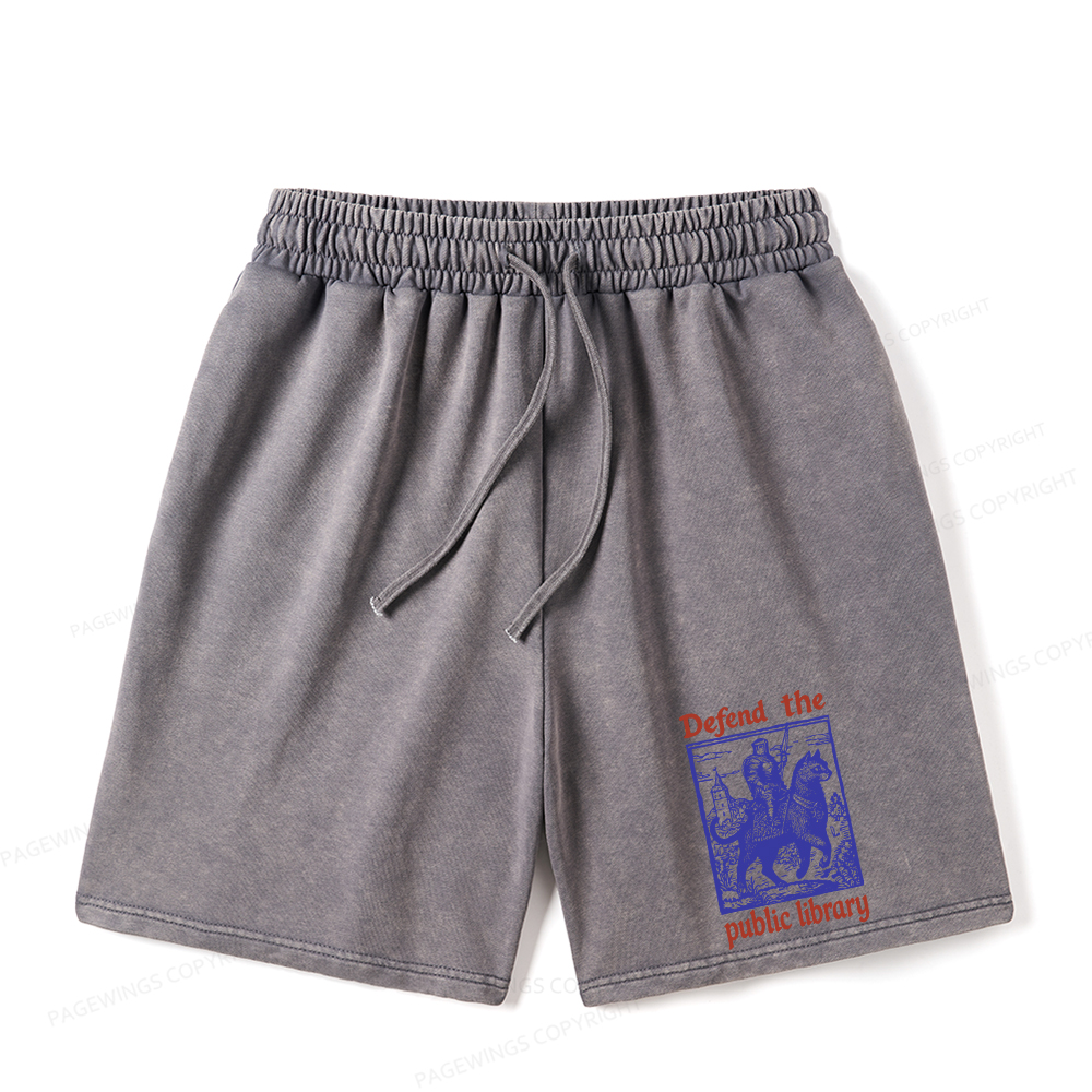 Pagewings Defend the Public Library Unisex Washed Shorts