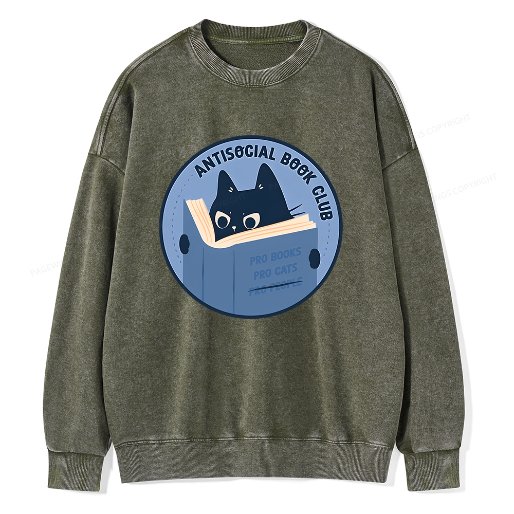 Pagewings Anitisocial Book Club Unisex Washed Sweatshirt