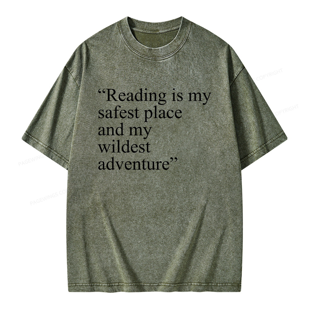 Pagewings Reading Is My Safest Place Unisex Washed T-shirt