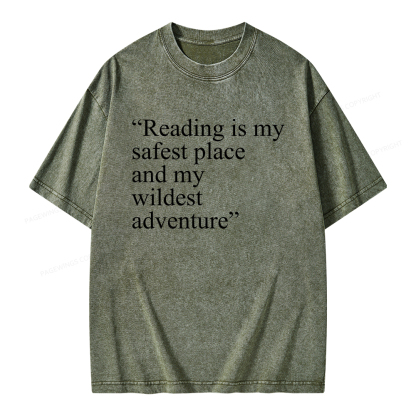 Pagewings Reading Is My Safest Place Unisex Washed T-shirt